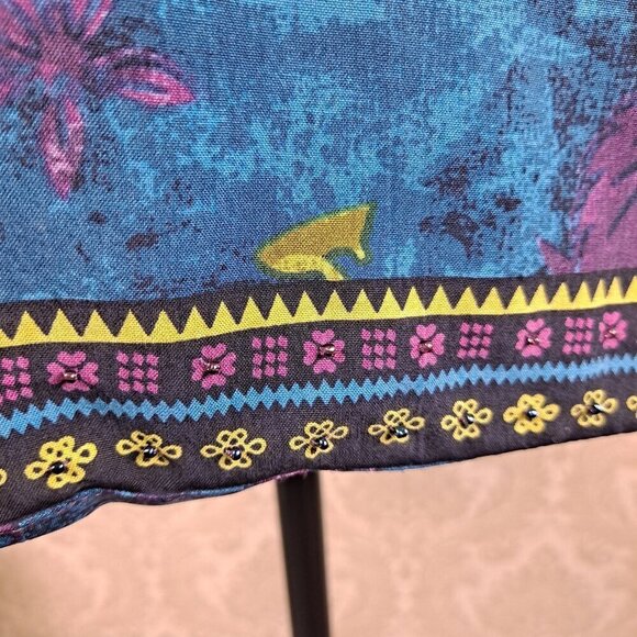 City Girl Nancy Bolen Sz Large Silk Jacket Beaded Sequins Turq Purple Green Vtg - Picture 13 of 16